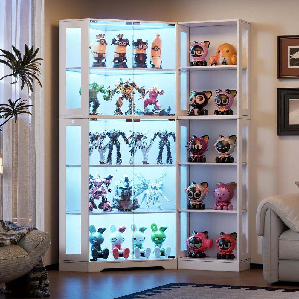 Collectible Collection - White LED-Illuminated Glass Display Cabinet for