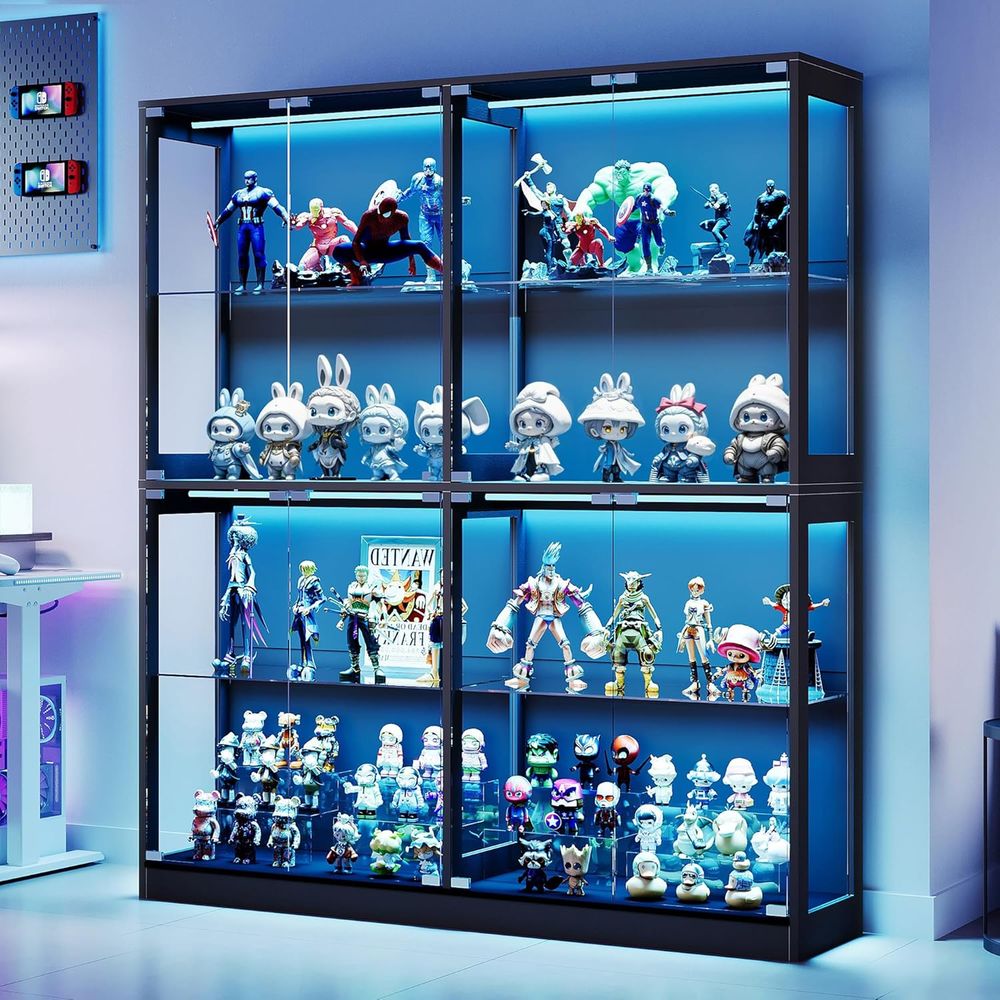 Collectible & Vintage Dolls For Wedding - 4-Tier LED-Lit Glass Shelf Cabinet for