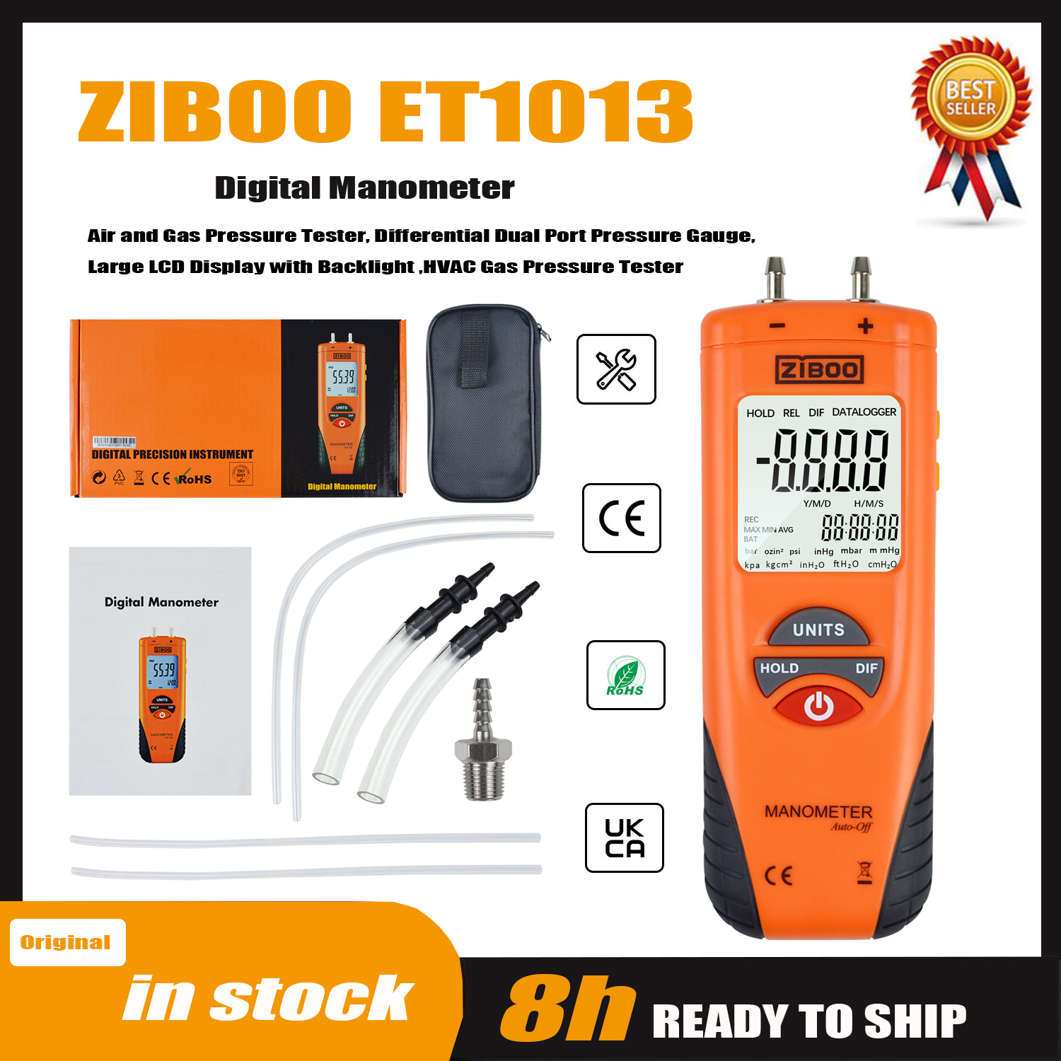 ZIBOO ET1013 Digital Manometer - Analog Meter Gauge recension och pris