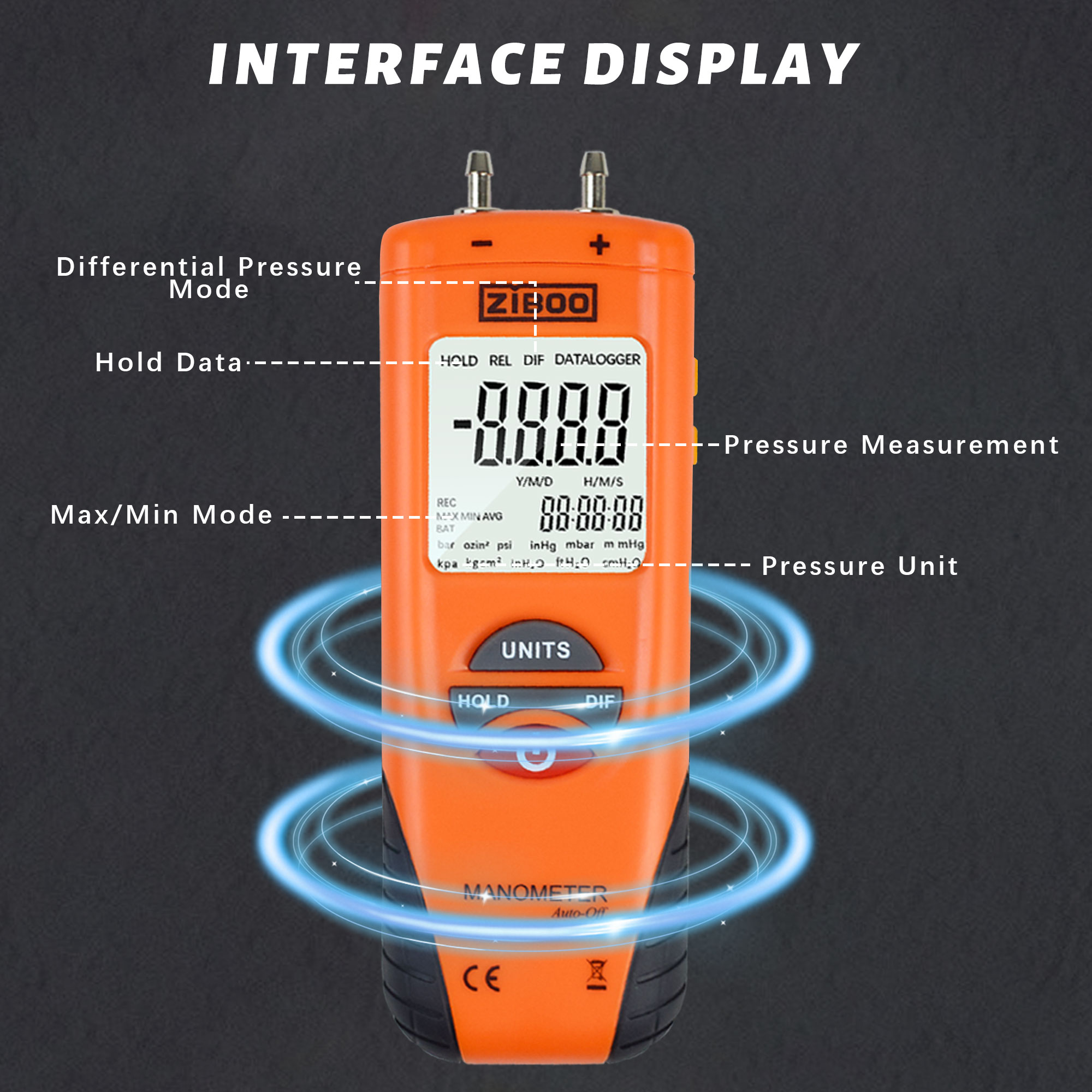 ZIBOO ET1013 Digital Manometer - Analog Meter Gauge recension och pris