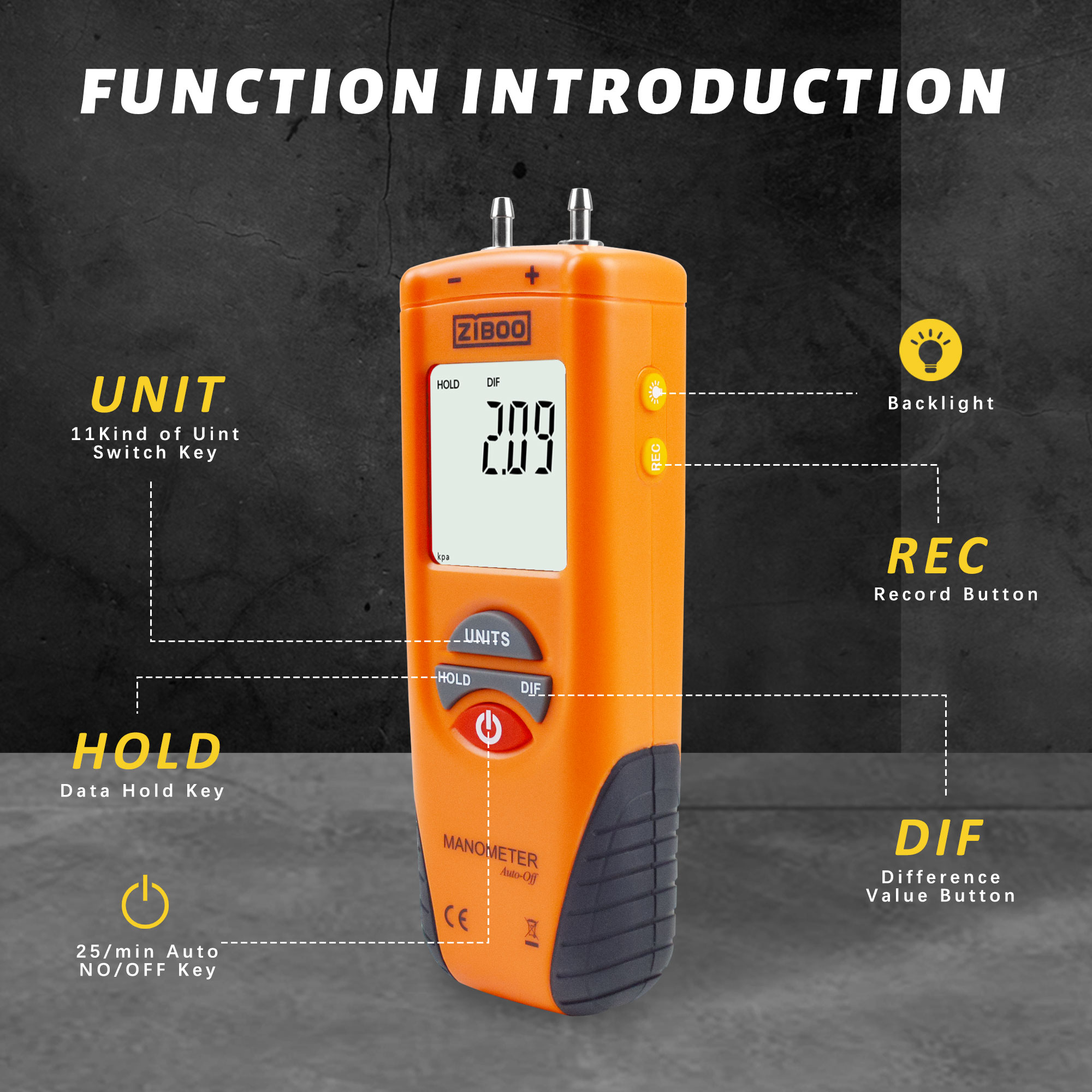 ZIBOO ET1013 Digital Manometer - Analog Meter Gauge recension och pris