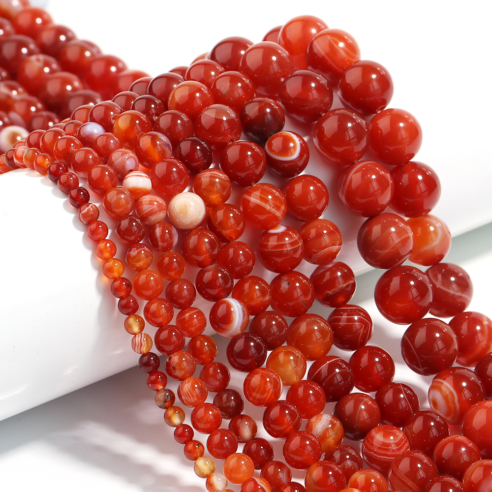 1 Strand Red Striped Agate Nat - Vintage Collectible Item recension och pris