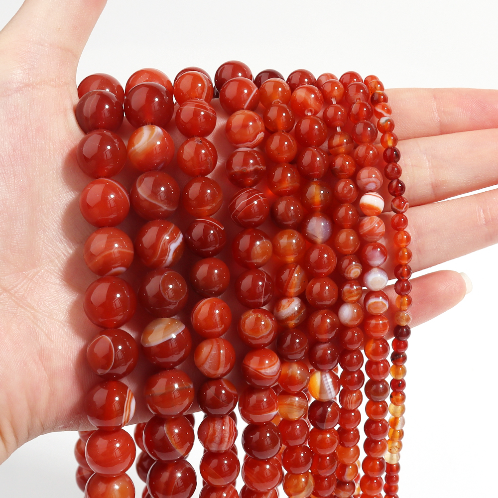 1 Strand Red Striped Agate Nat - Vintage Collectible Item recension och pris