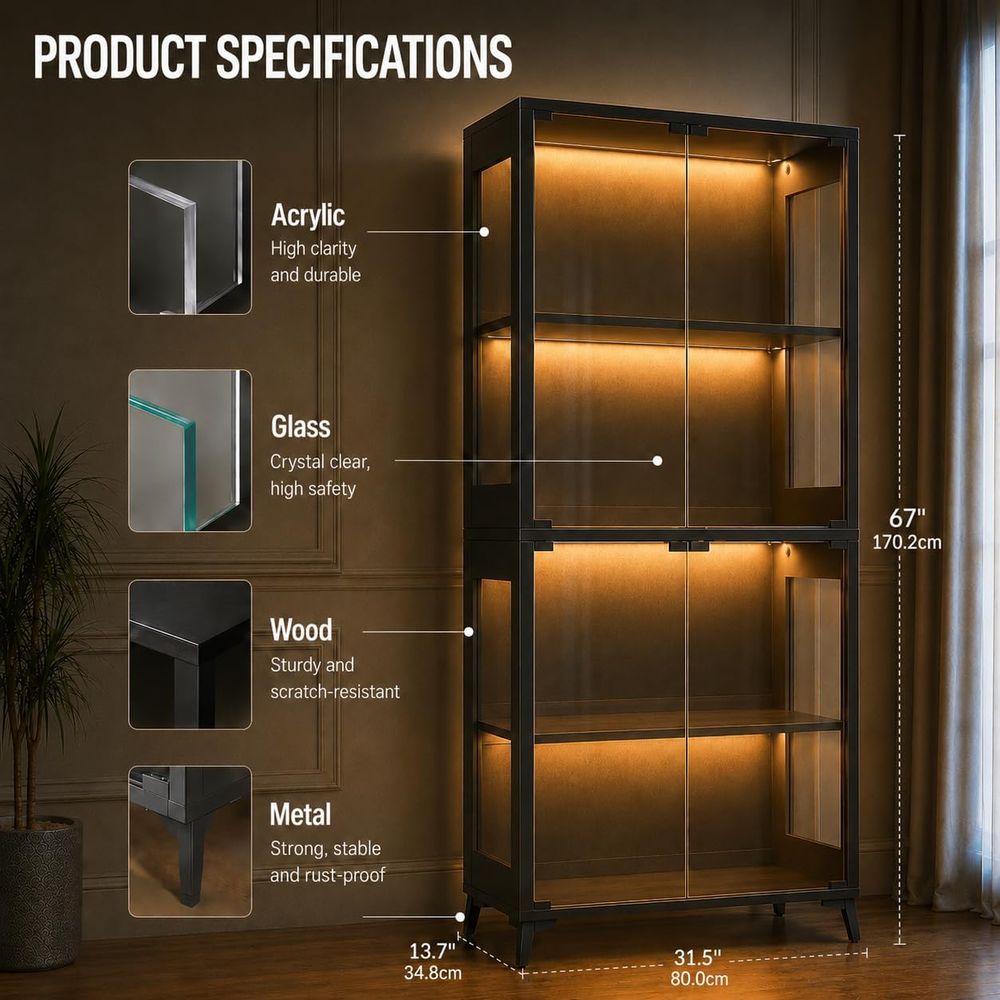 4-Tier Glass Display Cabinet w - Collectible Collection recension och pris
