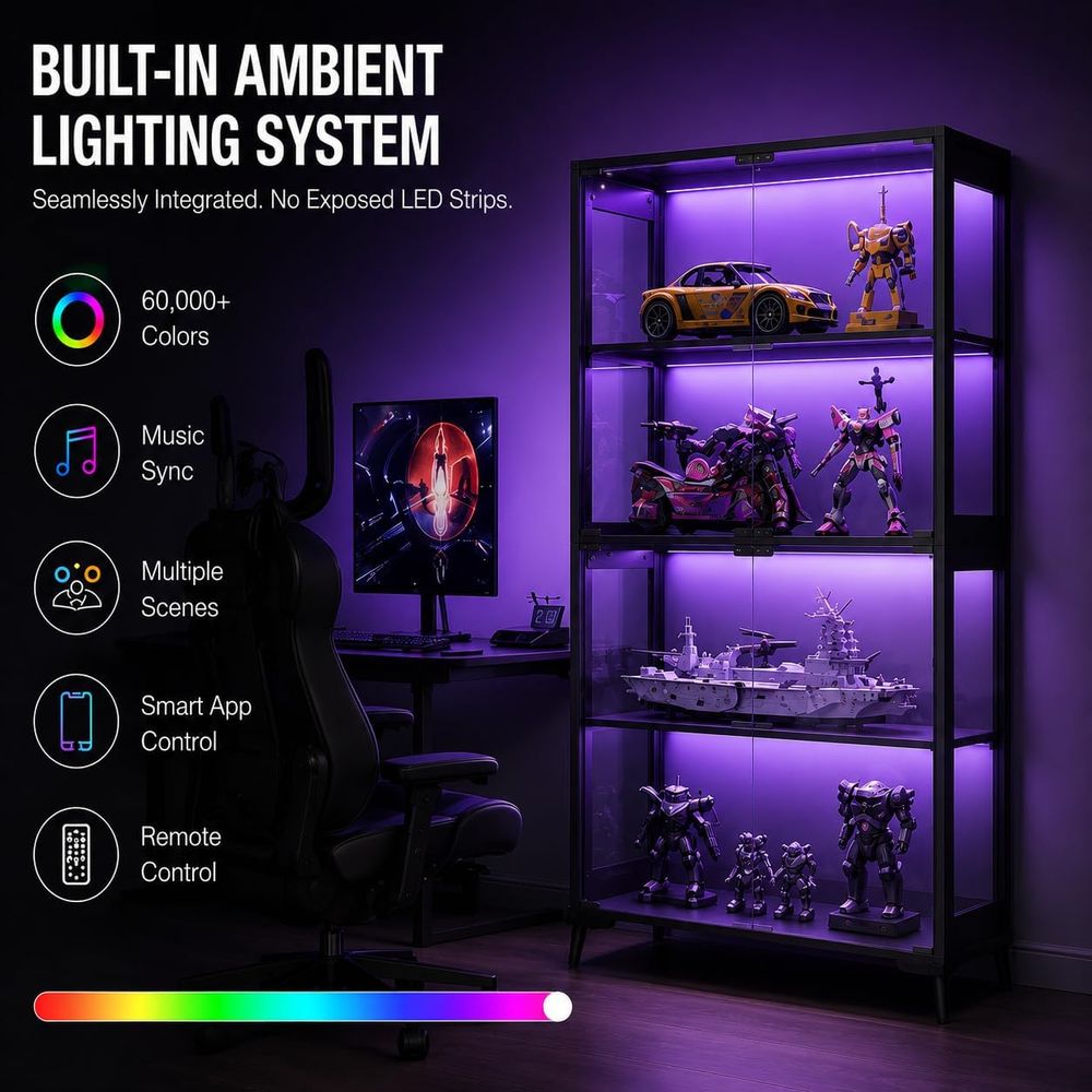 4-Tier Glass Display Cabinet w - Collectible Collection recension och pris