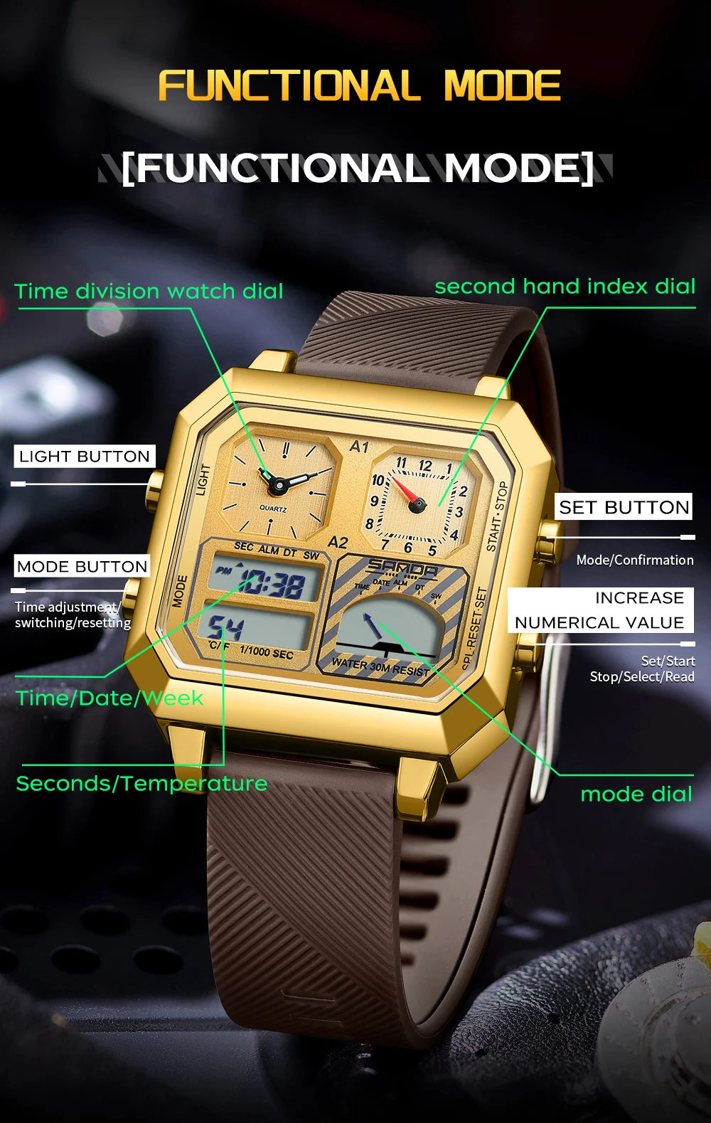 SANDA Top Brand 6210 Fashion M - Analog Meter Gauge recension och pris