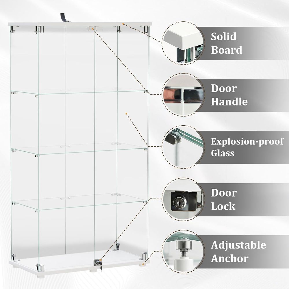 4-Tier Tempered Glass Curio Ca - Collectible Collection recension och pris